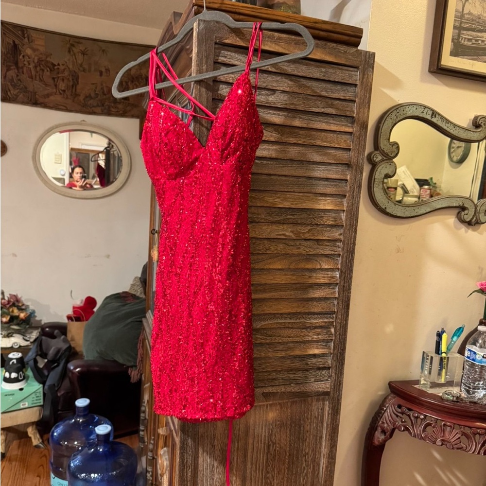 Red Sequin Strappy Dress